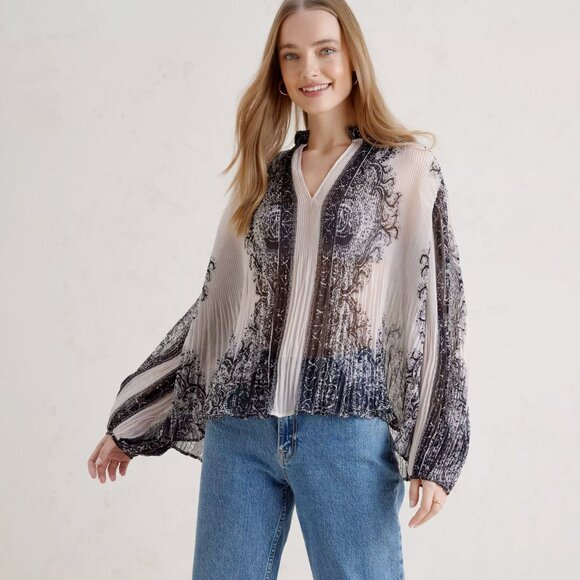 NEW ANTHROPOLOGIE Forever That Girl sheer pleated blouse size S - Picture 1 of 13